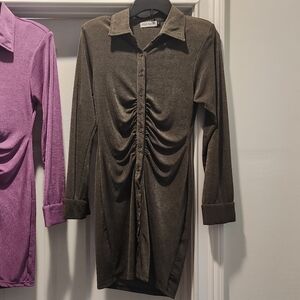Olive Ruched Button-Up Dress. Steve MADDEN.worn 1x Other Colors Available